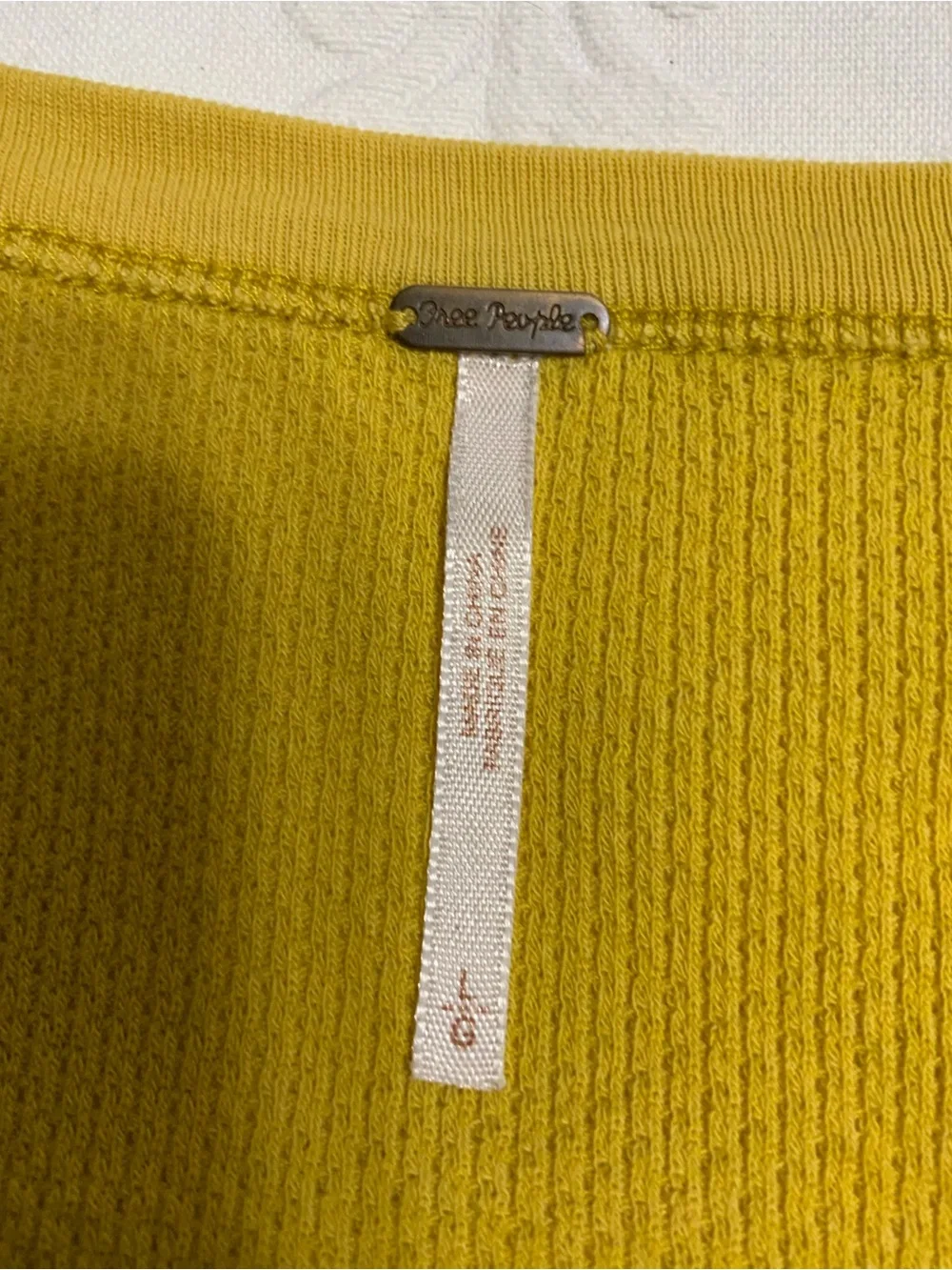 Free People Kambucha Mustard Long Sleeve Thermal Top with Crochet Cuff Detail